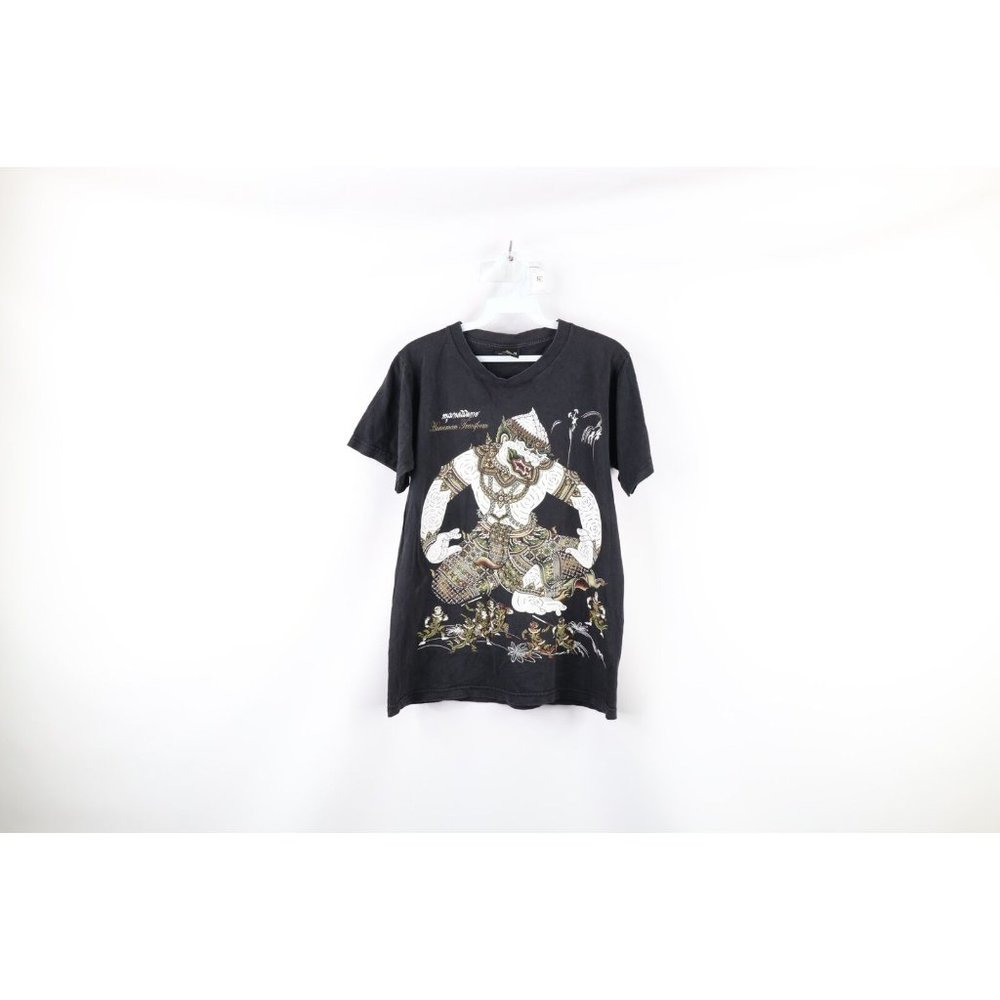 Vintage Streetwear Mens Medium Faded Hanuman Transform Thailand T-Shirt Black - Picture 1 of 12